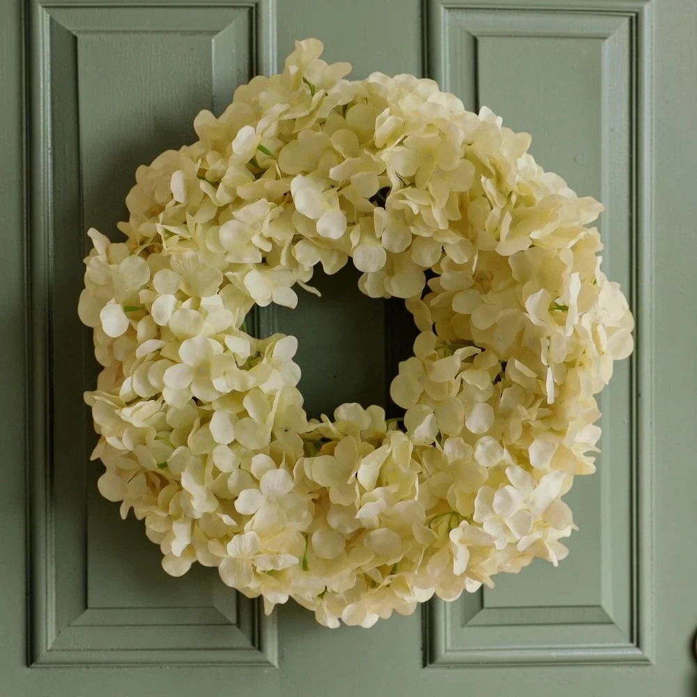 Cream Hydrangea Wreath for Front Door, Natural Dried Look Artificial  Flower